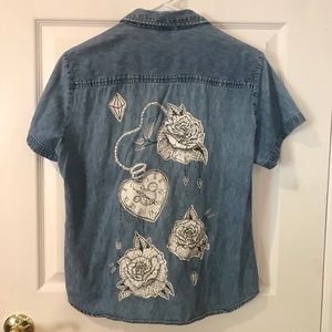 One-of-a-kind Hand Painted Denim Shirt (S)